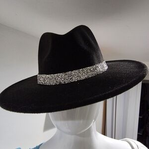 Black Wide-Brim Hat with Silver Band
